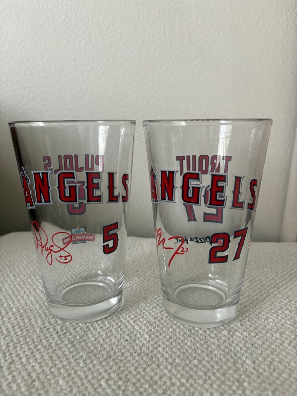 Vintage 2013 LA Angels Pint Glasses Set of 2 - Mike Trout & Albert Pujols SGA